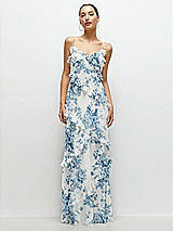 Front View Thumbnail - Cottage Rose Dusk Blue Asymmetrical Ruffle Chiffon Bias Slip Maxi Dress