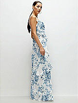 Side View Thumbnail - Cottage Rose Dusk Blue Asymmetrical Ruffle Chiffon Bias Slip Maxi Dress