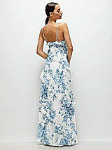 Rear View Thumbnail - Cottage Rose Dusk Blue Asymmetrical Ruffle Chiffon Bias Slip Maxi Dress