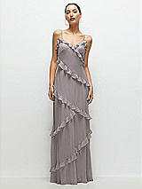 Front View Thumbnail - Cashmere Gray Asymmetrical Ruffle Chiffon Bias Slip Maxi Dress