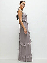 Side View Thumbnail - Cashmere Gray Asymmetrical Ruffle Chiffon Bias Slip Maxi Dress