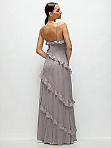 Rear View Thumbnail - Cashmere Gray Asymmetrical Ruffle Chiffon Bias Slip Maxi Dress