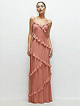 Front View Thumbnail - Desert Rose Asymmetrical Ruffle Chiffon Bias Slip Maxi Dress