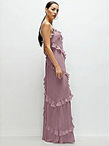 Side View Thumbnail - Dusty Rose Asymmetrical Ruffle Chiffon Bias Slip Maxi Dress