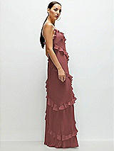 Side View Thumbnail - English Rose Asymmetrical Ruffle Chiffon Bias Slip Maxi Dress