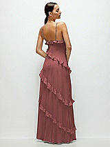 Rear View Thumbnail - English Rose Asymmetrical Ruffle Chiffon Bias Slip Maxi Dress