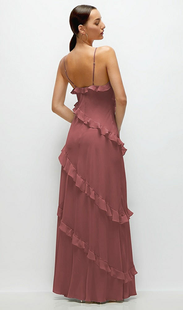 Back View - English Rose Asymmetrical Ruffle Chiffon Bias Slip Maxi Dress