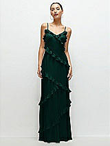 Front View Thumbnail - Evergreen Asymmetrical Ruffle Chiffon Bias Slip Maxi Dress