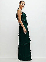 Side View Thumbnail - Evergreen Asymmetrical Ruffle Chiffon Bias Slip Maxi Dress