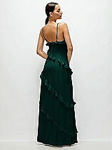 Rear View Thumbnail - Evergreen Asymmetrical Ruffle Chiffon Bias Slip Maxi Dress