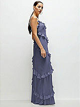 Side View Thumbnail - French Blue Asymmetrical Ruffle Chiffon Bias Slip Maxi Dress