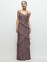 Front View Thumbnail - French Truffle Asymmetrical Ruffle Chiffon Bias Slip Maxi Dress