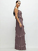 Side View Thumbnail - French Truffle Asymmetrical Ruffle Chiffon Bias Slip Maxi Dress