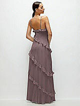 Rear View Thumbnail - French Truffle Asymmetrical Ruffle Chiffon Bias Slip Maxi Dress