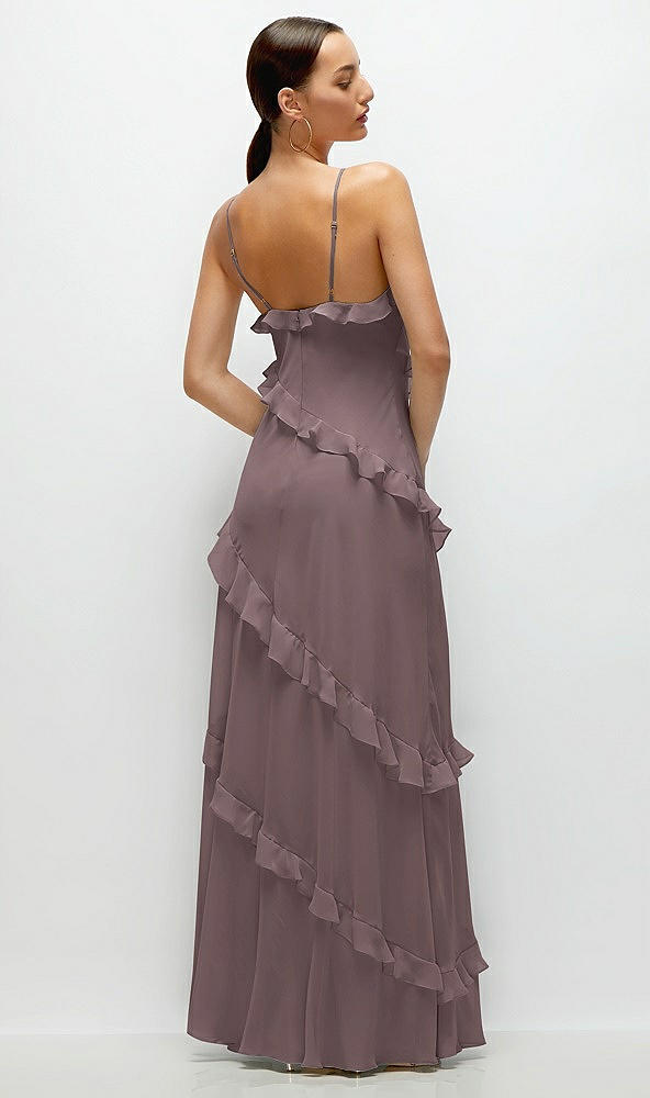 Back View - French Truffle Asymmetrical Ruffle Chiffon Bias Slip Maxi Dress