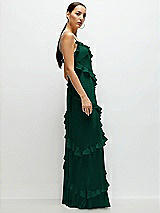 Side View Thumbnail - Hunter Green Asymmetrical Ruffle Chiffon Bias Slip Maxi Dress