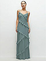 Front View Thumbnail - Icelandic Asymmetrical Ruffle Chiffon Bias Slip Maxi Dress