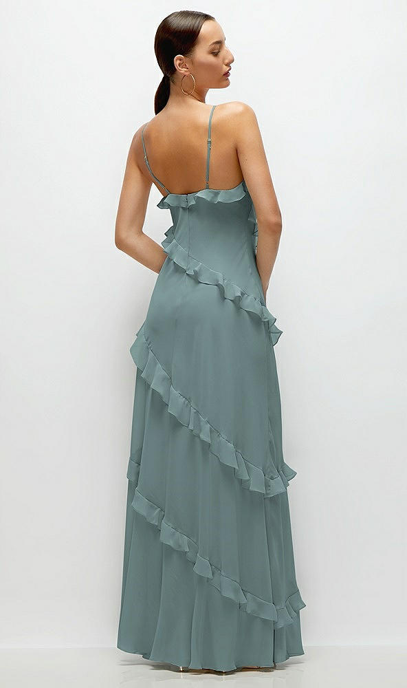 Back View - Icelandic Asymmetrical Ruffle Chiffon Bias Slip Maxi Dress