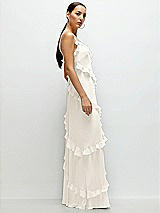 Side View Thumbnail - Ivory Asymmetrical Ruffle Chiffon Bias Slip Maxi Dress