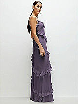 Side View Thumbnail - Lavender Asymmetrical Ruffle Chiffon Bias Slip Maxi Dress