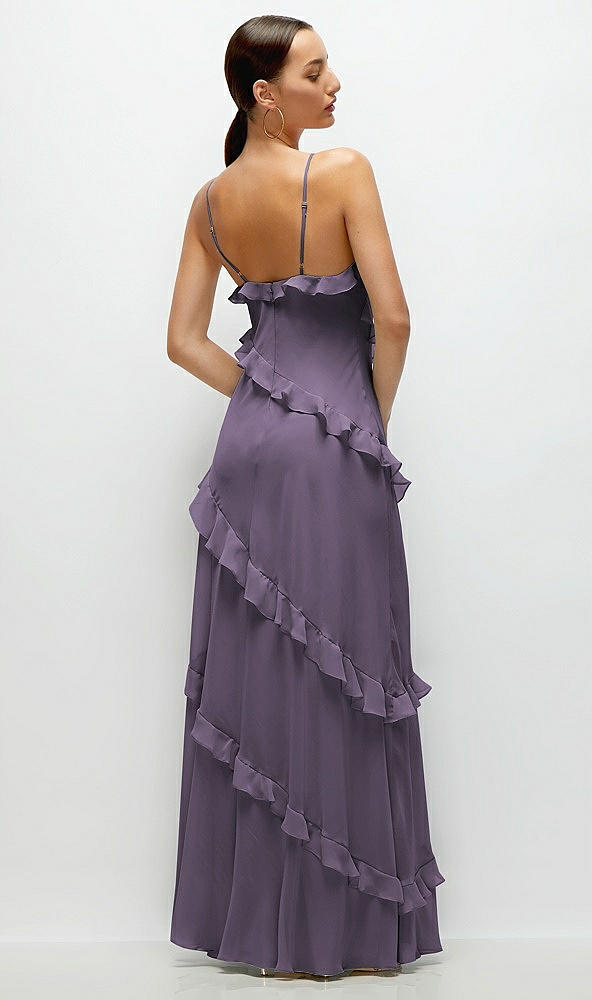 Back View - Lavender Asymmetrical Ruffle Chiffon Bias Slip Maxi Dress