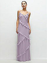 Front View Thumbnail - Lilac Haze Asymmetrical Ruffle Chiffon Bias Slip Maxi Dress