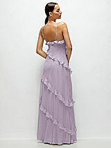 Rear View Thumbnail - Lilac Haze Asymmetrical Ruffle Chiffon Bias Slip Maxi Dress