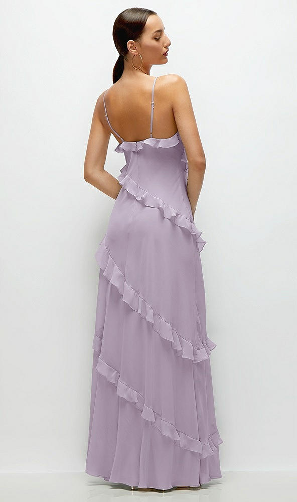 Back View - Lilac Haze Asymmetrical Ruffle Chiffon Bias Slip Maxi Dress