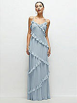 Front View Thumbnail - Mist Asymmetrical Ruffle Chiffon Bias Slip Maxi Dress