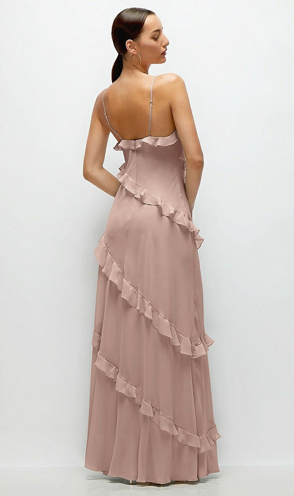 Back View - Neu Nude Asymmetrical Ruffle Chiffon Bias Slip Maxi Dress