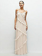 Front View Thumbnail - Oat Asymmetrical Ruffle Chiffon Bias Slip Maxi Dress