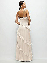 Rear View Thumbnail - Oat Asymmetrical Ruffle Chiffon Bias Slip Maxi Dress