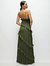 Rear View Thumbnail - Olive Green Asymmetrical Ruffle Chiffon Bias Slip Maxi Dress