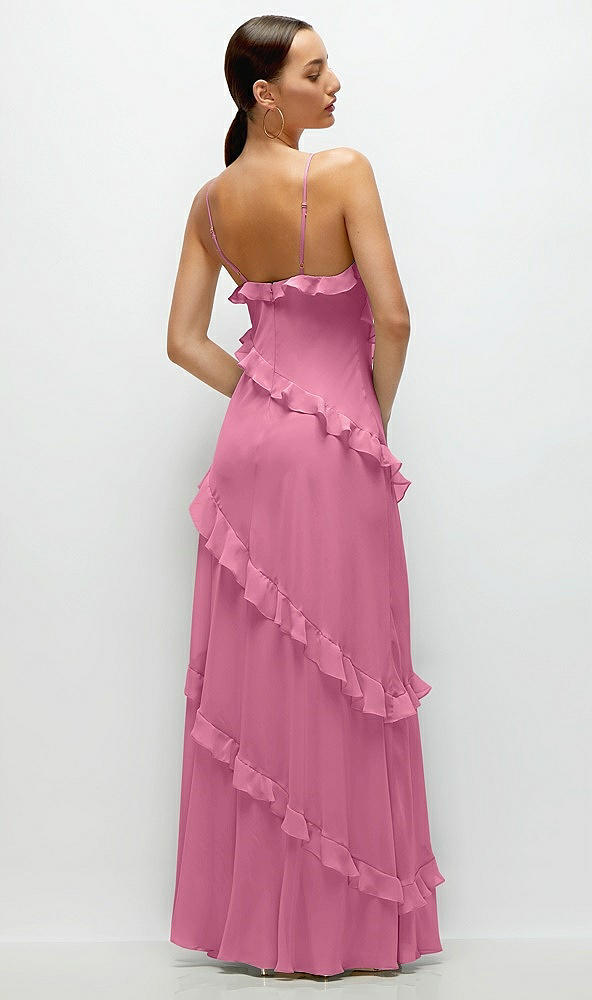 Back View - Orchid Pink Asymmetrical Ruffle Chiffon Bias Slip Maxi Dress