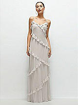 Front View Thumbnail - Oyster Asymmetrical Ruffle Chiffon Bias Slip Maxi Dress