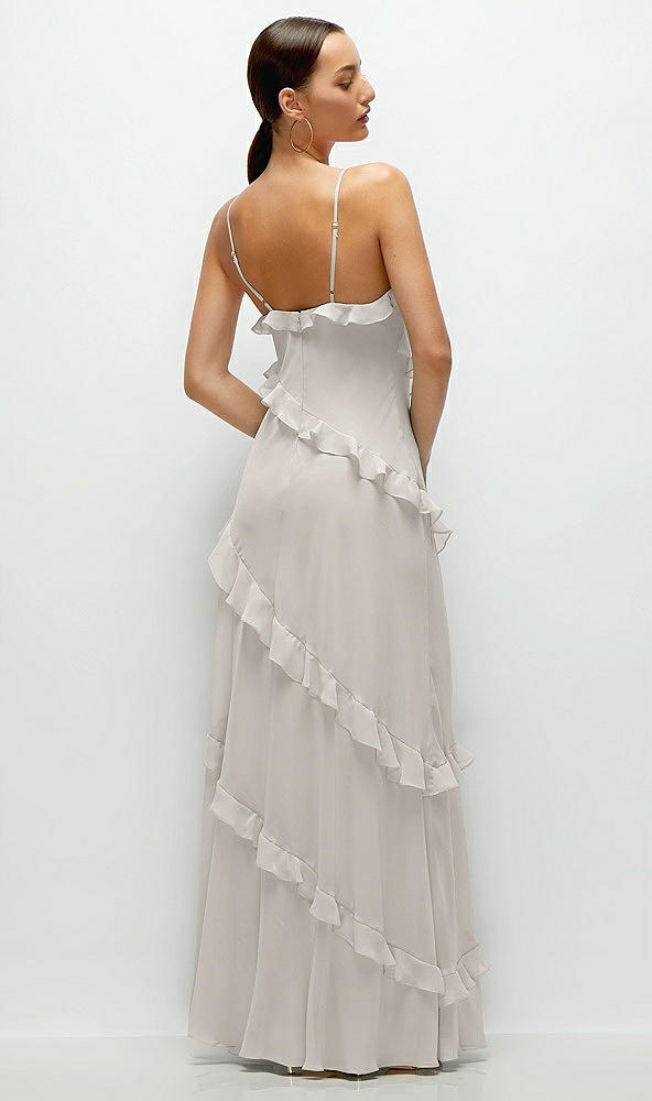 Back View - Oyster Asymmetrical Ruffle Chiffon Bias Slip Maxi Dress