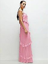 Side View Thumbnail - Peony Pink Asymmetrical Ruffle Chiffon Bias Slip Maxi Dress