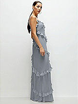 Side View Thumbnail - Platinum Asymmetrical Ruffle Chiffon Bias Slip Maxi Dress