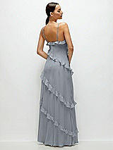 Rear View Thumbnail - Platinum Asymmetrical Ruffle Chiffon Bias Slip Maxi Dress