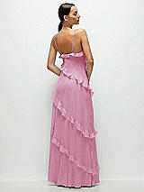 Rear View Thumbnail - Powder Pink Asymmetrical Ruffle Chiffon Bias Slip Maxi Dress