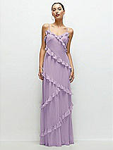 Front View Thumbnail - Pale Purple Asymmetrical Ruffle Chiffon Bias Slip Maxi Dress