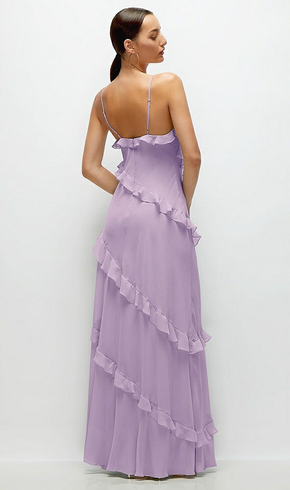 Back View - Pale Purple Asymmetrical Ruffle Chiffon Bias Slip Maxi Dress