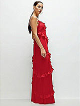 Side View Thumbnail - Parisian Red Asymmetrical Ruffle Chiffon Bias Slip Maxi Dress