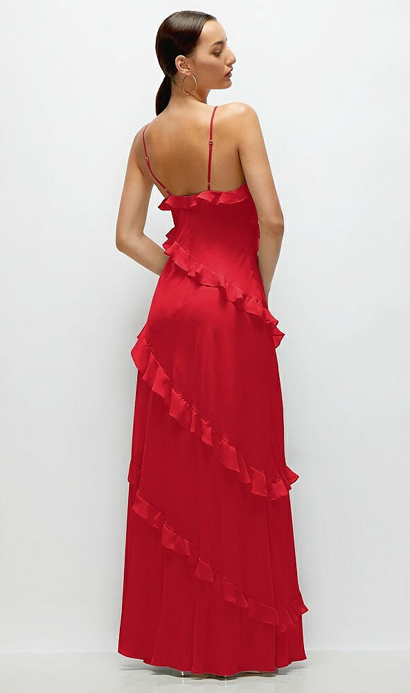 Back View - Parisian Red Asymmetrical Ruffle Chiffon Bias Slip Maxi Dress