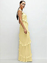 Side View Thumbnail - Pale Yellow Asymmetrical Ruffle Chiffon Bias Slip Maxi Dress