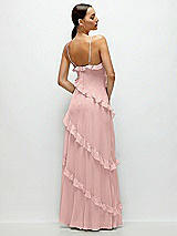 Rear View Thumbnail - Rose - PANTONE Rose Quartz Asymmetrical Ruffle Chiffon Bias Slip Maxi Dress