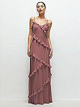 Front View Thumbnail - Rosewood Asymmetrical Ruffle Chiffon Bias Slip Maxi Dress