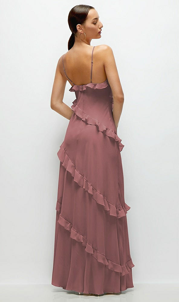 Back View - Rosewood Asymmetrical Ruffle Chiffon Bias Slip Maxi Dress