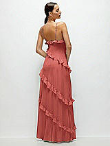 Rear View Thumbnail - Coral Pink Asymmetrical Ruffle Chiffon Bias Slip Maxi Dress