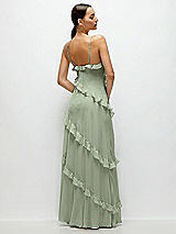 Rear View Thumbnail - Sage Asymmetrical Ruffle Chiffon Bias Slip Maxi Dress